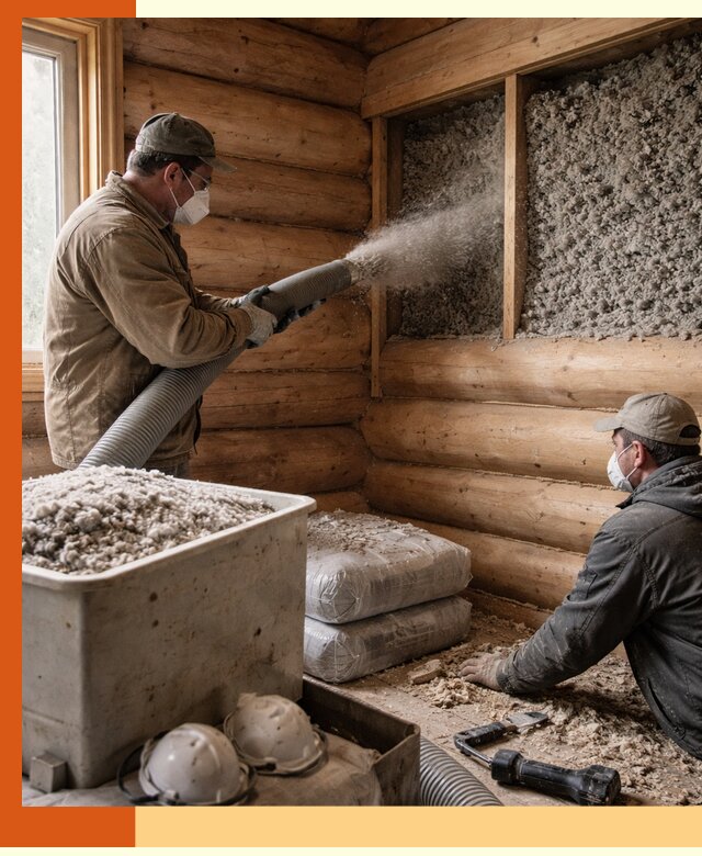 Утепление дома из бруса эковатой в Котельниках