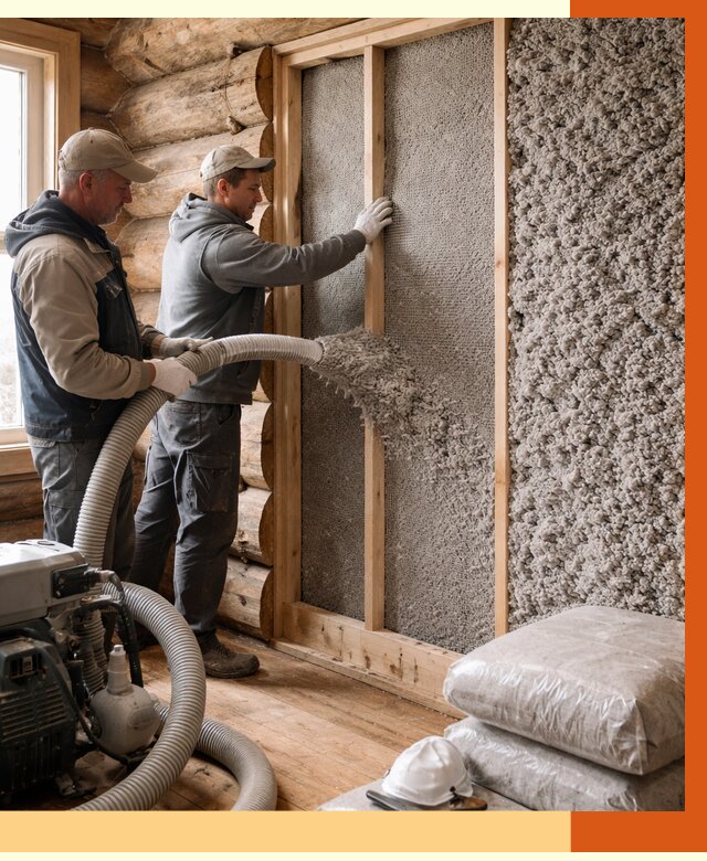 Утепление бревенчатого дома эковатой в Котельниках от 2920 руб. | ТепломастерКтн