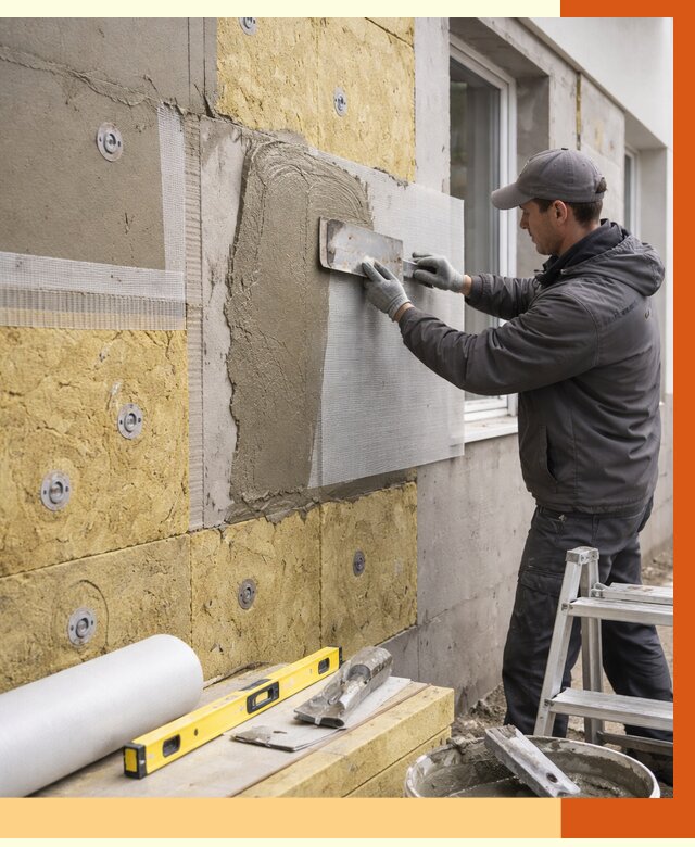 Утепление фасада под штукатурку в Котельниках от 4460 руб/м2 — монтаж пенопластом и минватой | ТепломастерКтн