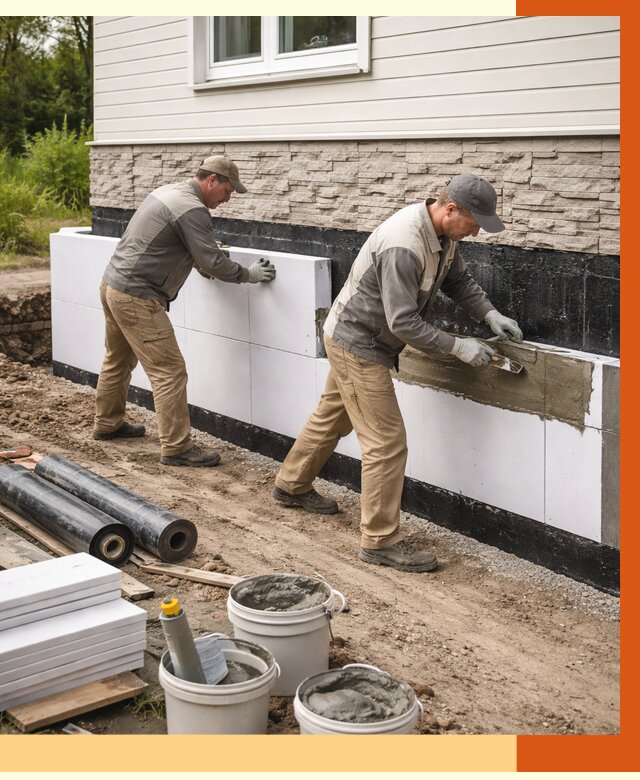 Утепление фундамента снаружи в Котельниках от 4460 руб. за м² | ТепломастерКтн