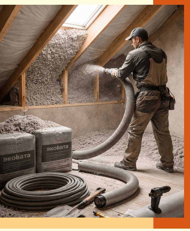 Утепление мансарды эковатой в Котельниках от 2336 руб/м2 — монтаж, задувка, цена | ТепломастерКтн