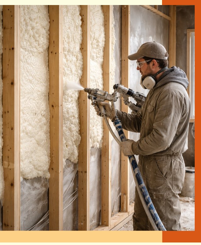 Утепление каркасной стены ППУ в Котельниках от 4513 руб./м2 под ключ | ТепломастерКтн