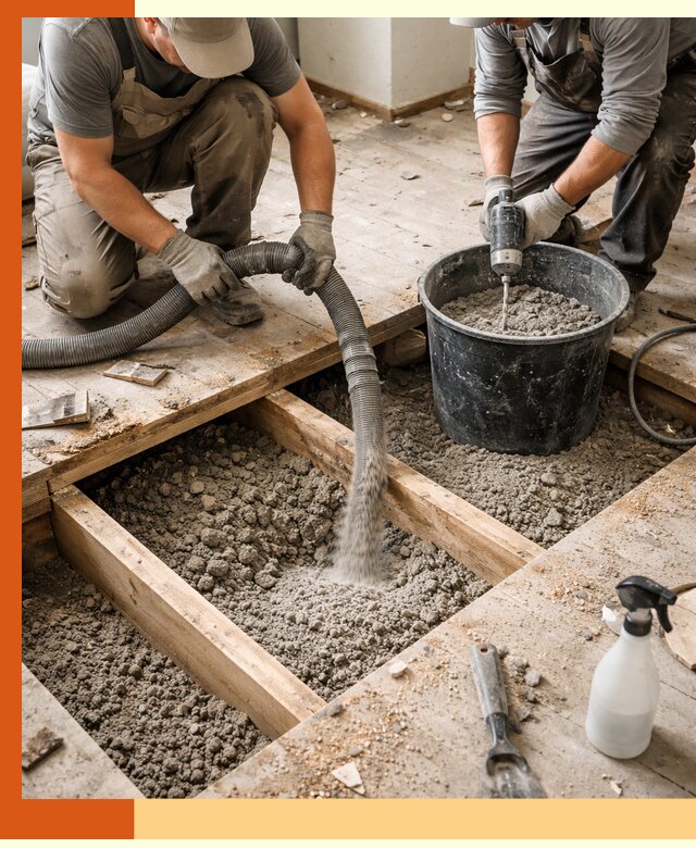 Заполнение пустот пола в Котельниках полиуретаном и пенополистиролом