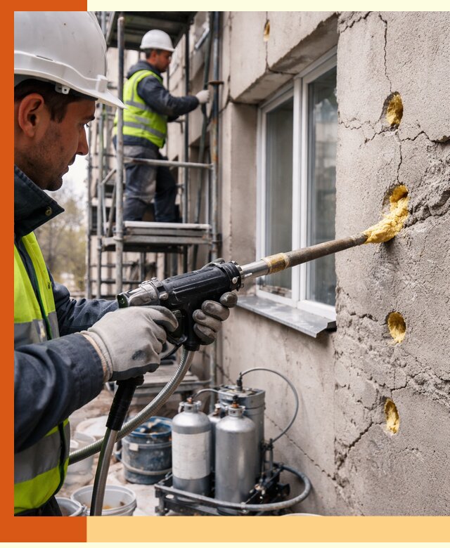 Заполнение пустот в фасаде и утепление стен в Котельниках