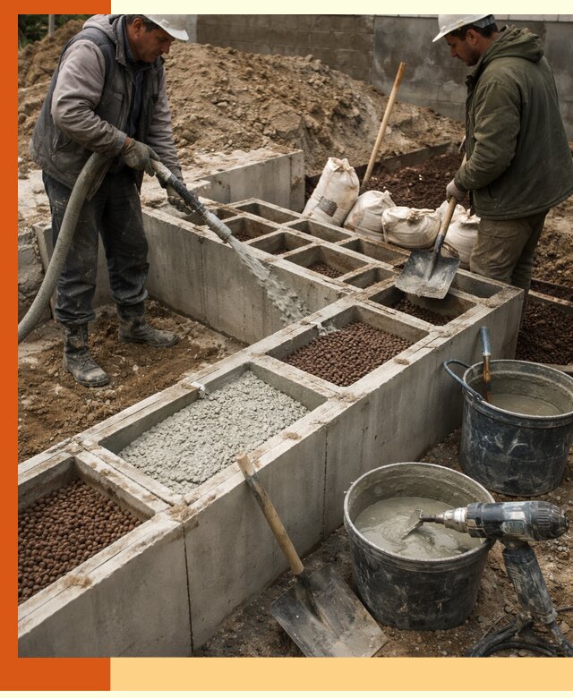 Заполнение полостей фундамента в Котельниках герметичным утеплением и повышением прочности