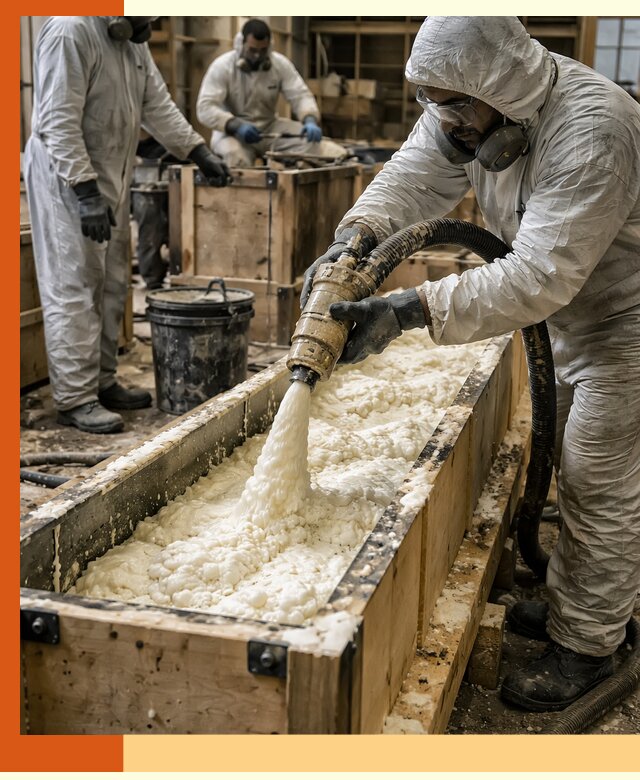 Заливка пенополиуретана в формы для утепления в Котельниках